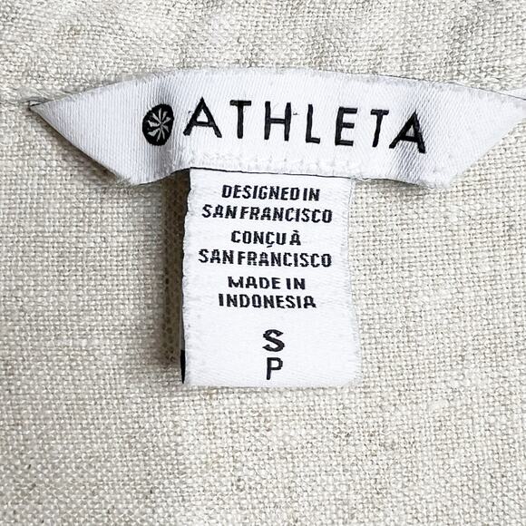 ATHLETA Retreat Linen Top Button Up Long Sleeve Shirt Relaxed Fit Beige Womens S - Picture 6 of 8